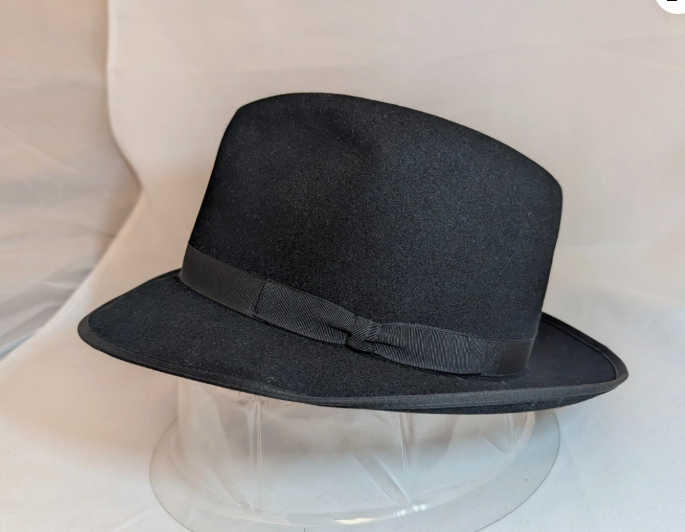 RARE 1950s Echter Borsalino Black Fur Felt Fedora Punti Size 5